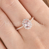 2ct Oval Cut Simulated Peach Morganite Halo Engagement Ring 14k Rose Gold Plated