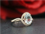 3Ct Oval Blue Aquamarine Twist Band Halo Engagement Ring 14K Yellow Gold Finish