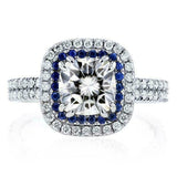 4.5ct Cushion Cut Diamond Sapphire Dual Halo Engagement Ring 14K White Gold Over