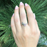 0.2ct Round Cut Pink Ruby Engagement Ring Flower Solitaire 14k White Gold Finish