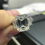 3.5Ct Emerald Cut Diamond Trapezoid Accent Engagement Ring 14K White Gold Finish