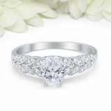 2ct Oval Cut Diamond Engagement Ring Vintage Leaf Accent 14k White Gold Finish