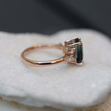 2.1ct Engagement Ring Emerald Cut London Blue Topaz Trilogy 14k Rose Gold Finish