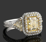 3.5ct Cushion Cut Yellow Sapphire Diamond Double Halo Ring 14k Dual Gold Finish