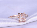 1ct Emerald Cut Morganite Solitaire Accent Engagement Ring 14k Rose Gold Finish