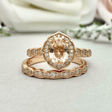 2.1ct Engagement Ring Oval Cut Peach Morganite Bridal Set 14k Yellow Gold Finish
