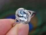 2.2ct Oval Cut Blue Aquamarine Fancy Halo Split Shank Ring 14k White Gold Finish