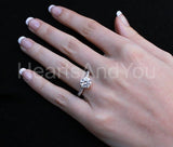 2.1ct Round Cut Moissanite Pave Accented Engagement Ring 14K White Gold Plated
