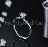 0.5ct Round Cut Moissanite Twisted Solitaire Engage Ring 14k White Gold Plated