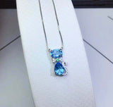 2ct Blue Topaz Pendant Oval Pear Cut Kitten 14k White Gold Finish NO CHAIN