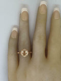 1.3ct Oval Cut Peach Morganite Engagement Ring Art Deco Halo 14k RoseGold Finish