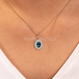 2ct Oval Cut Simulated London Blue Topaz Dual Halo Pendant Chain 14k Gold Plated