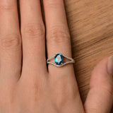 2.2ct Engagement Ring Oval Cut London Blue Topaz Split Shank 14k White Gold Over