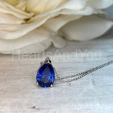 1ct Pear Simulated Blue Sapphire Solitaire Pendant Chain 14k White Gold Plated