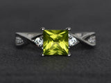 2ct Engagement Ring Princess Cut Peridot Twisted Infinity 14k White Gold Finish