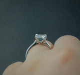1.3ct Emerald Cut Blue Aquamarine Solitaire Engagement Ring 14k WhiteGold Finish