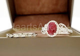 2.2ct Oval Cut Simulated Pink Ruby Halo Ring Infinity Band 14k White Gold Plated