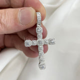 3ct Round Moissanite Cluster Halo Cross Pendant 14k White Gold Plated NO CHAIN