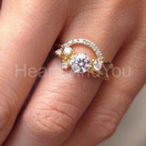 0.3ct Round Cut Moissanite Half Moon Curved Wedding Band 14k White Gold Plated