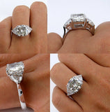 5.5ct Cushion Cut Diamond Engagement Ring 18K White Gold Finish Trillion Accents