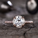 1.5ct Engagement Ring Round Cut Diamond Diamond Accent Halo 14k Rose Gold Finish
