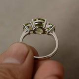 2ct Round Cut Green Peridot Engagement Ring 14k White Gold Finish Unique Trilogy