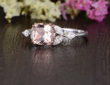 1ct Cushion Cut Simulated Morganite Floral Engagement Ring 14k White Gold Plated