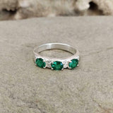 2.5ct Wedding Band Oval Cut Green Emerald Stylish Three Stone 14k WhiteGold Over