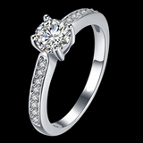 2Ct Round Cut Diamond Solitaire with Accent Engagement Ring 18K White Gold Over