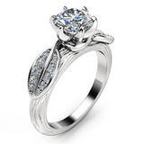 3ct Round Cut Diamond Engagement Ring 14k WhiteGold Finish Leaf Design Solitaire