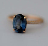 1.4ct Engagement Ring Oval Cut London Blue Topaz Hidden Halo 4k Rose Gold Finish
