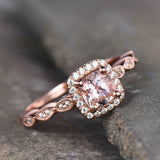1.76ct Engagement Ring Cushion Cut Peach Morganite Halo 14k Rose Gold Finish