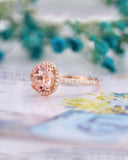 1.3ct Round Cut Simulated Morganite Halo Engagement Ring 14k Rose Gold Plated