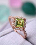 3Ct Asscher Cut Peridot Diamond Halo Accents Vintage Ring 14K Rose Gold Finish