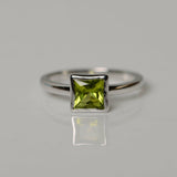 1.5ct Princess Cut Green Peridot Engagement Ring 14k White Gold Finish Solitaire