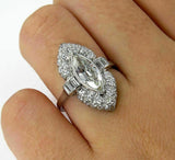 6.5ct Marquise Cut Diamond Unique Vintage Engagement Ring 14K White Gold Finish