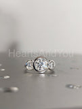 2.3ct Round Cut Moissanite Bezel Set Trilogy Women Ring 14k White Gold Plated