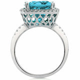 4Ct Cushion Cut Topaz Diamond Accent Halo Engagement Ring 14K White Gold Finish