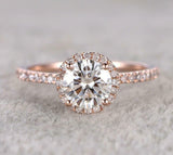 Halo Solitaire with Accents Engagement Ring 2ct Round Diamond 14k Rose Gold Over