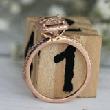 4Ct Emerald Cut Morganite Diamond Accent Halo Engagement Ring 14K Rose Gold Over