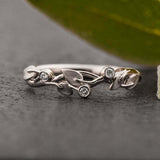 Floral Leaf Vine Engagement Ring 0.15ct Round Cut Diamond 14k White Gold Finish