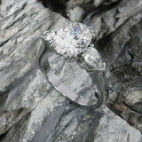 5Ct Oval Cut Diamond Pear Accents Engagement Trilogy Ring 14K White Gold Finish
