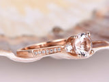 1ct Round Cut Peach Morganite Three Stone Engagement Ring 14k Rose Gold Finish