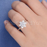 2.1ct Round Cut Moissanite Flower Snowflake Cluster Ring 14k White Gold Plated