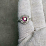1.7ct Engagement Ring Round Cut Pink Ruby Dual Halo 14k White Gold Finish