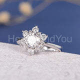 2.1ct Round Cut Moissanite Flower Snowflake Cluster Ring 14k White Gold Plated