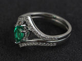 2.3ct Engagement Ring Pear Cut Green Emerald Bridal Set 14k White Gold Finish