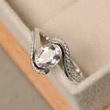 1.4ct Engagement Ring Oval Cut Morganite Swirl with Accents 14k WhiteGold Finish