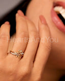 0.5ct Round Cut Moissanite Leaf Vine Bypass Engage Ring 14k Yellow Gold Plated