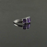 2ct Engagement Ring Emerald Cut Purple Amethyst Three Stone 14k WhiteGold Finish